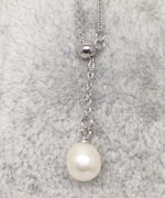 N186-A 垂吊一線珍珠銀套鍊