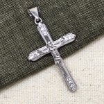M14-04-C 磨砂鑲鑽耶穌十字架銀墜