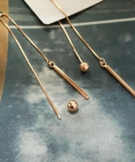 EL-65	玫瑰金立方體球扣拉線耳環