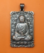 M7-415-B 硫化卍字蓮座釋迦牟尼佛(背面空白可刻字)長方牌銀墜